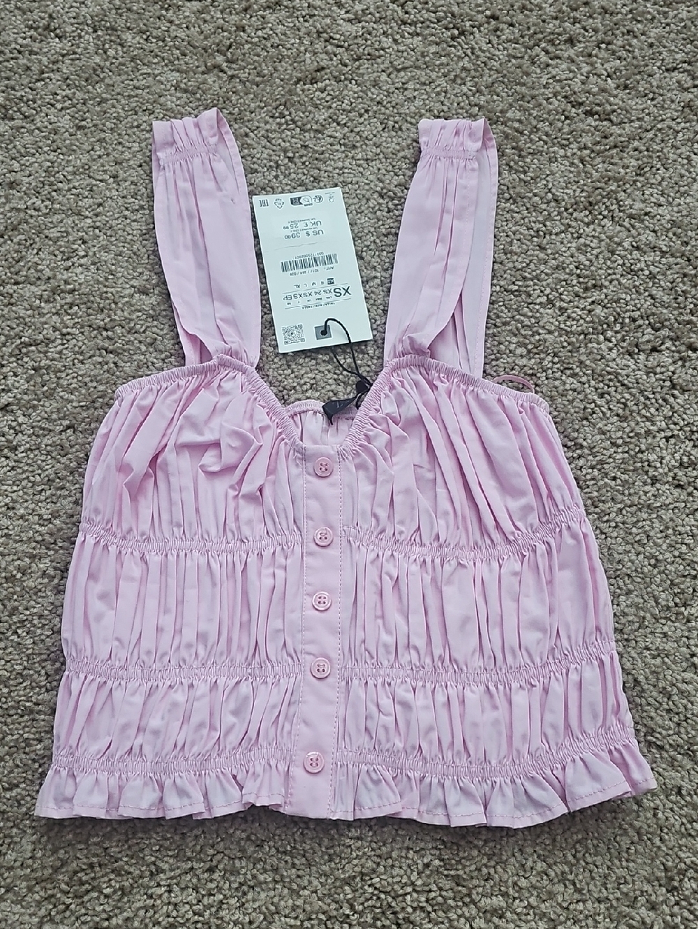 Zara Pink Smocked Button-Front Crop Top